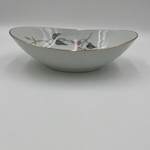 Noritake Arden 5603 Oval Vegetable Serving Bowl Pink Grey Floral Gold Trim Japan